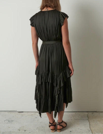 ULLA JOHNSON Green Satin Maxi Dress - Size 4