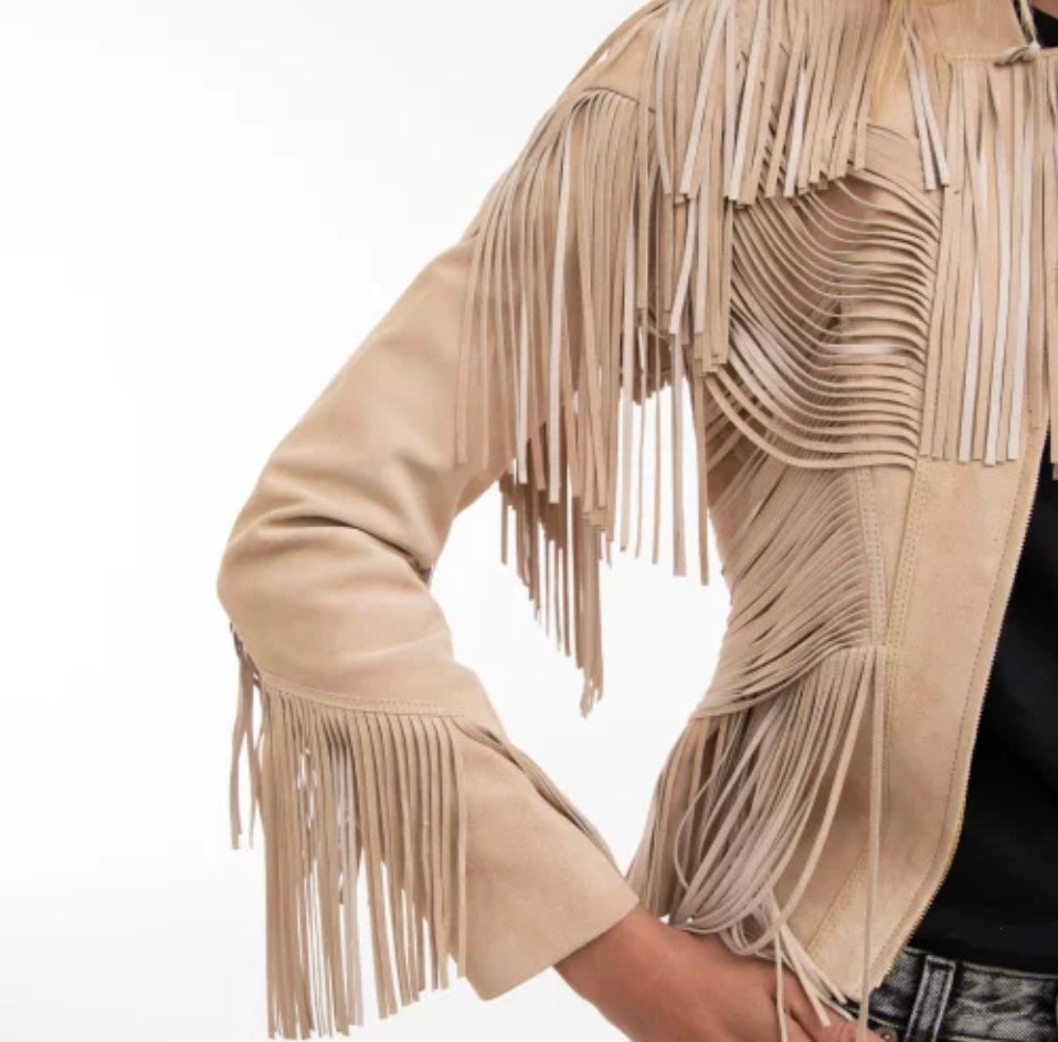 Leather Fringed Jacket - Size 42