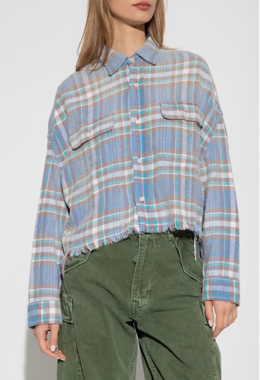 R13 Cropped Plaid Work Shirt - Size M