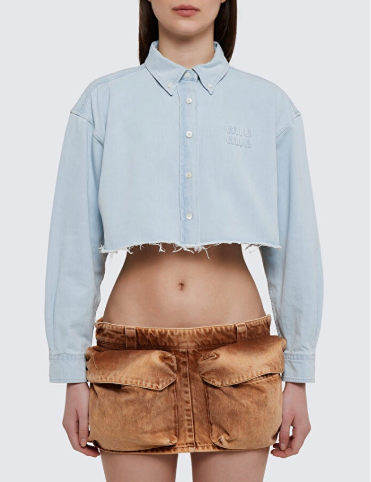 MIU MIU Cropped Denim Shirt - Size 38