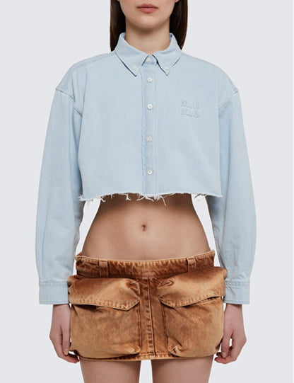 MIU MIU Cropped Denim Shirt - Size 38