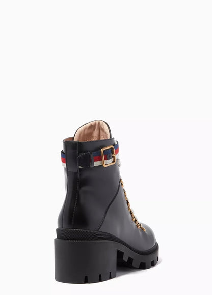 Sylvie Web GUCCI Leather Combat Boots - Size 38