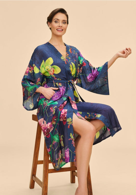 Exotic Evening in Ink Kimono Gown