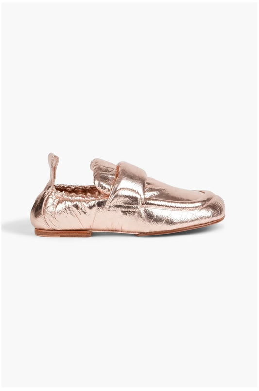 DRIES VAN NOTEN
Metallic padded crinkled-leather loafers - Size 37