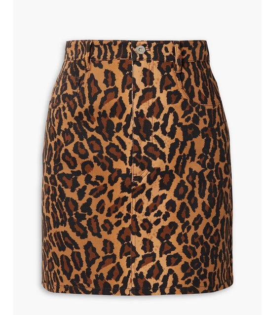 Appliquéd leopard-print denim mini skirt - Size 38