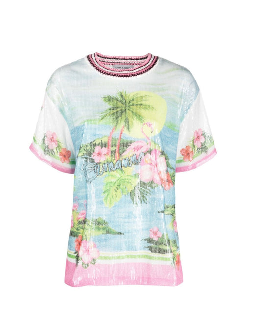 NEW* ERMANNO FIRENZE
sequin-embellished Flamingo T-shirt - Size 46