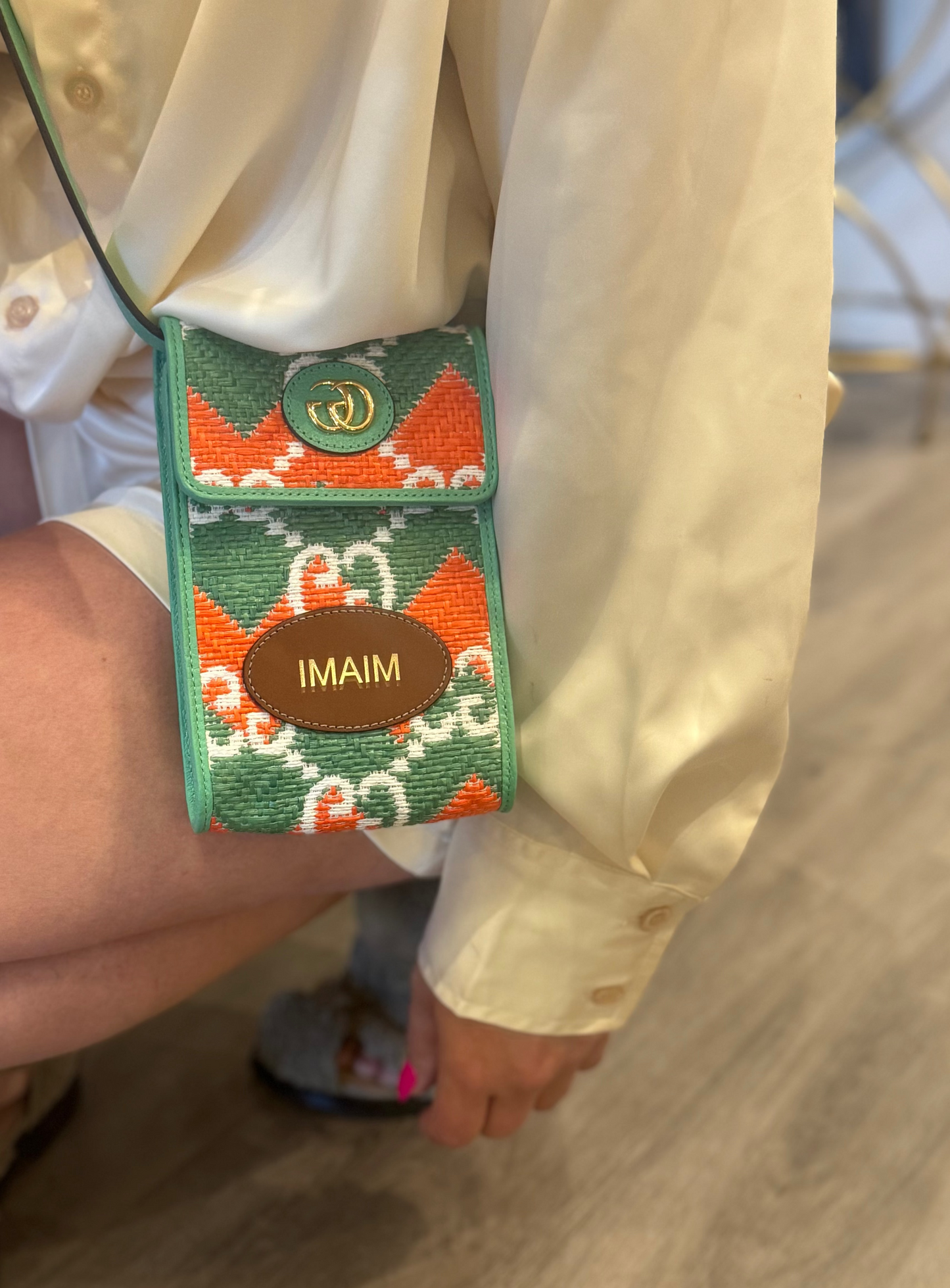 GUCCI Raffia Woven Crossbody
