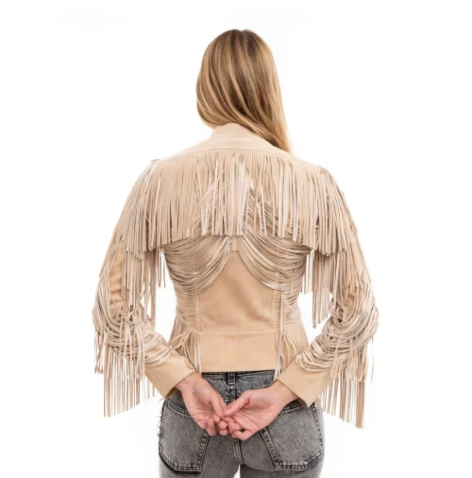 Leather Fringed Jacket - Size 42