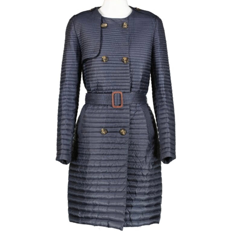 Moncler Quilted Ribbed Belted Trench - Size S