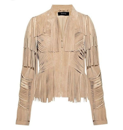 Leather Fringed Jacket - Size 42