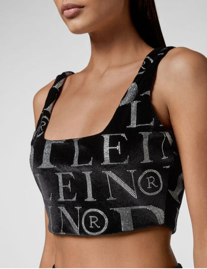 Philipp Plein Velvet Top Stones All over PP with Crystals - Size S