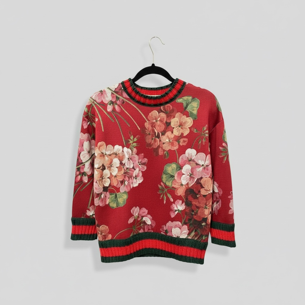 GUCCI Blooms printed jersey sweatshirt with knit web trim - Size S