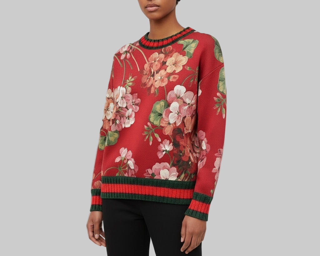 GUCCI Blooms printed jersey sweatshirt with knit web trim - Size S