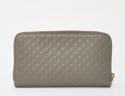 GUCCI Grey Leather Microguccissima Long Zip Wallet