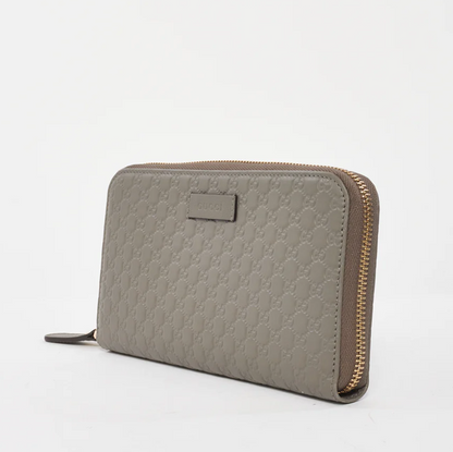 GUCCI Grey Leather Microguccissima Long Zip Wallet