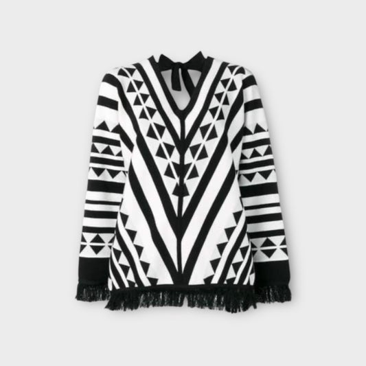 Oscar De La Renta Printed Fringe Jumper - Size M