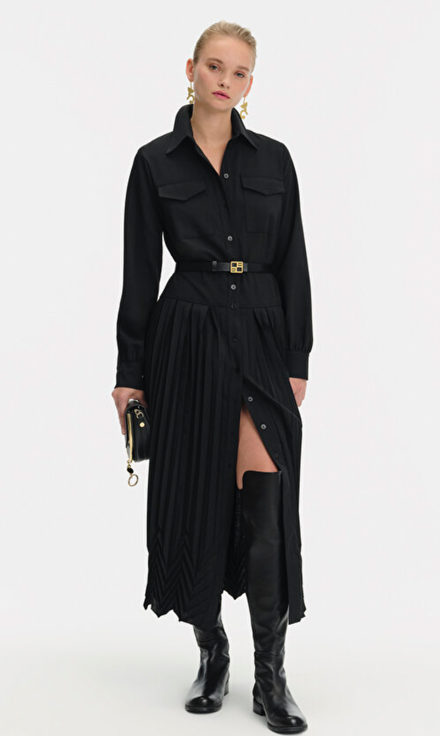 Beatrice b. Pleated Belted Shirt Dress - Size S