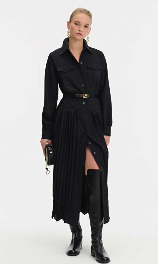 Beatrice b. Pleated Belted Shirt Dress - Size S