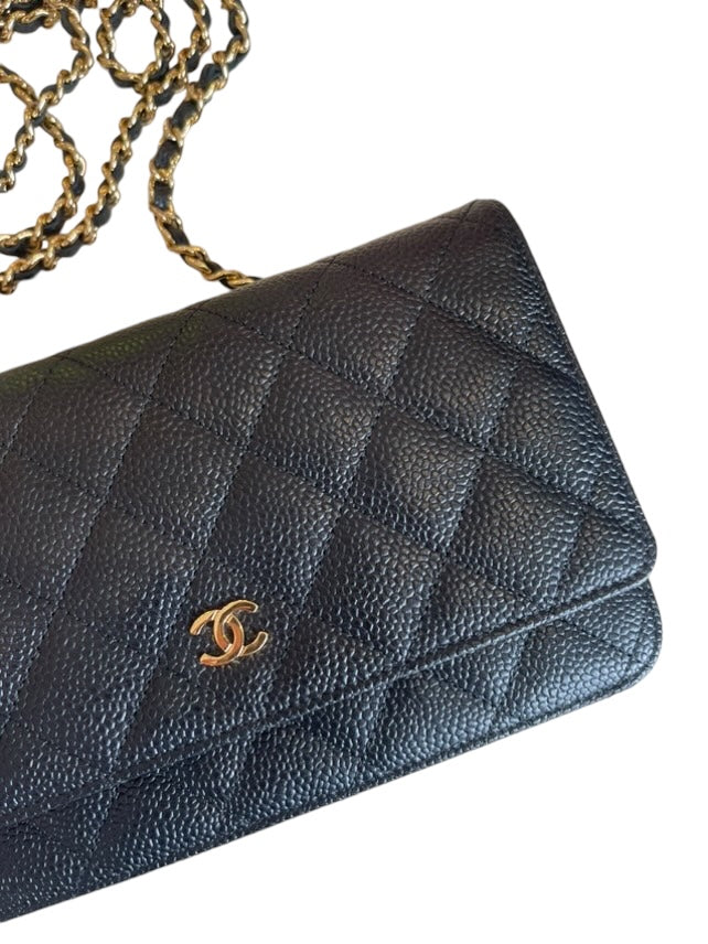 Chanel Black 2013/2014 caviar wallet on chain