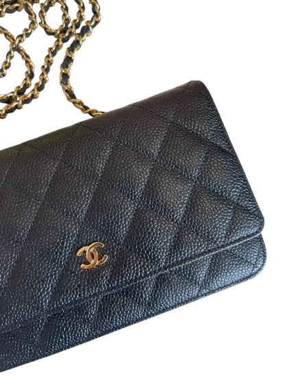 Chanel Black 2013/2014 caviar wallet on chain