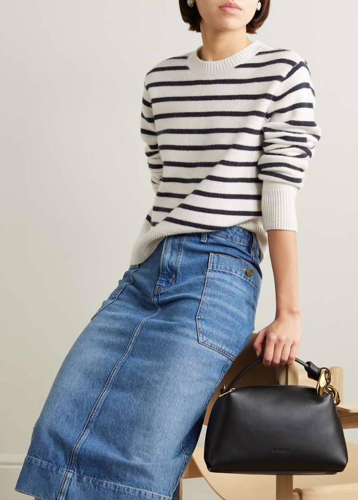 FRAME Cashmere Clean Crew in Navy Multi - Size XS