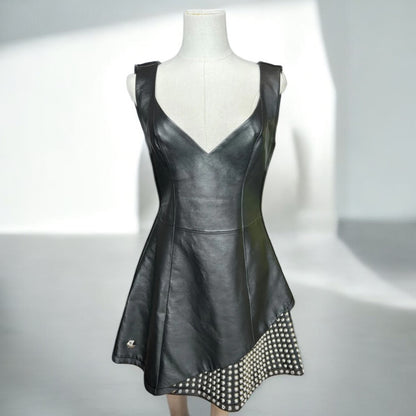 PHILIPP PLEIN Studded Leather Mini Dress - Size Small