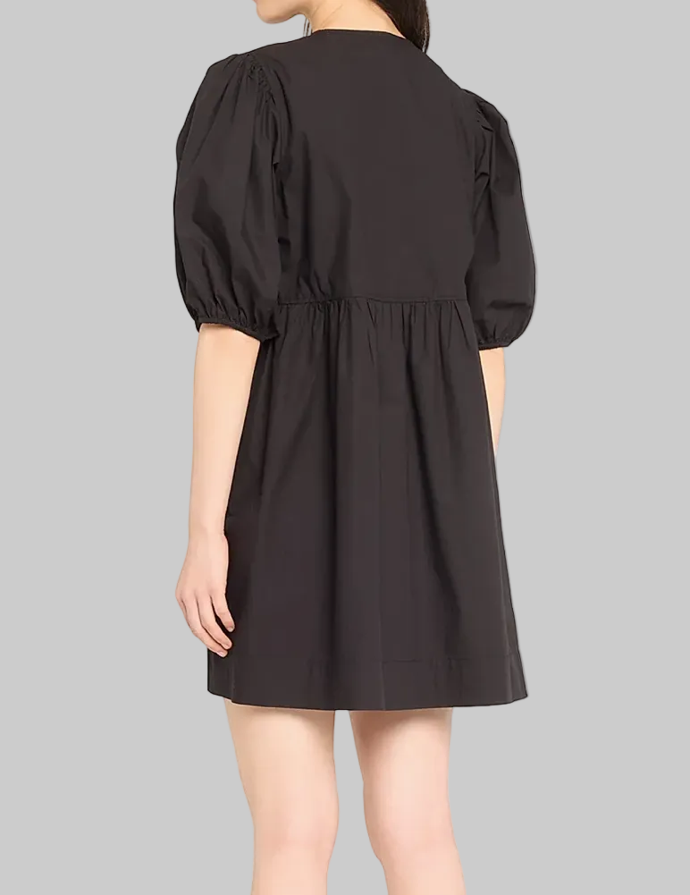 GANNI Tie-Front Puff-Sleeve Poplin Minidress - Size XS