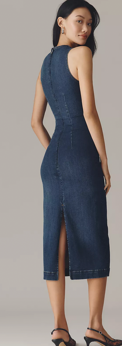 New* DL1961 Esme Sleeveless Seamed Denim Midi Dress - Size S