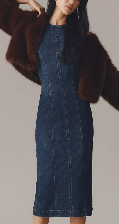 New* DL1961 Esme Sleeveless Seamed Denim Midi Dress - Size S