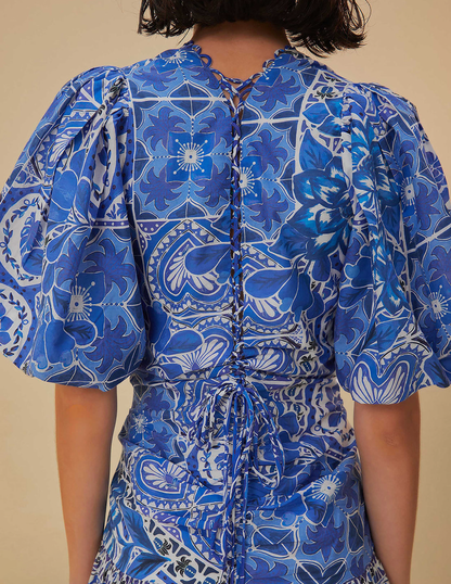 New* FARM RIO Blue Tile Dream Mini Dress - Size L