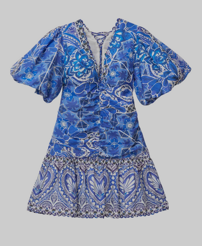 New* FARM RIO Blue Tile Dream Mini Dress - Size L