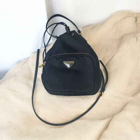 PRADA Saffiano Leather Re-Nylon Duet Bucket Bag