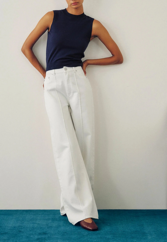New* DL1961 Hepburn wide Leg White Pintuck Jeans - Size 27