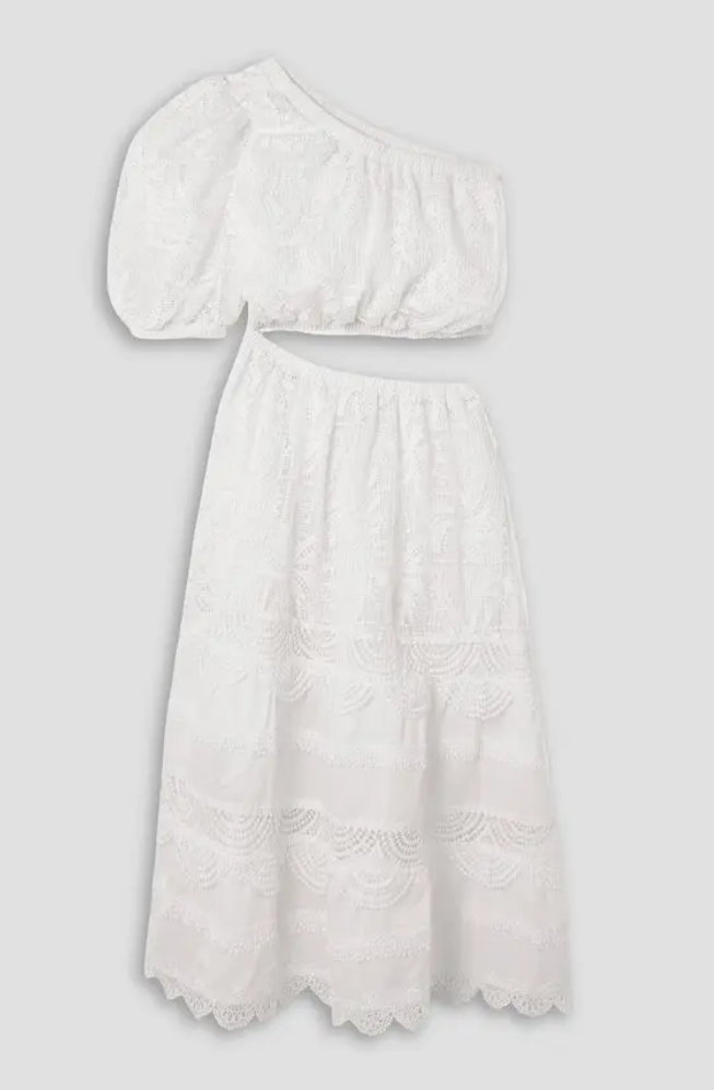 Waimari One Shoulder Lace Voile Cut Out Midi Dress - Size M