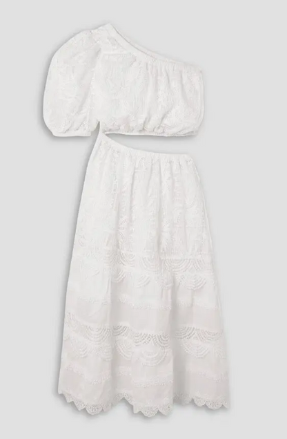 Waimari One Shoulder Lace Voile Cut Out Midi Dress - Size M