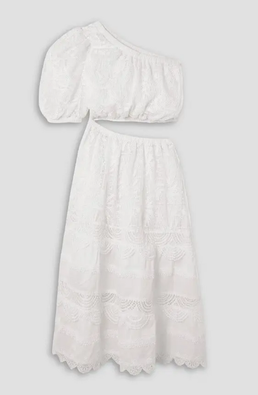 Waimari One Shoulder Lace Voile Cut Out Midi Dress - Size M