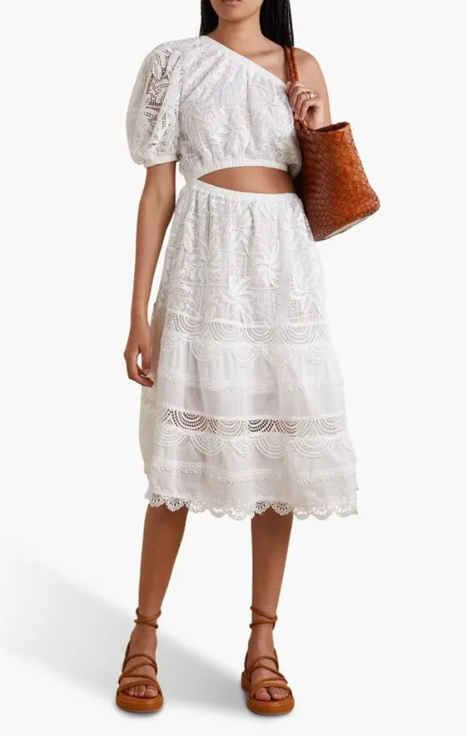 Waimari One Shoulder Lace Voile Cut Out Midi Dress - Size M