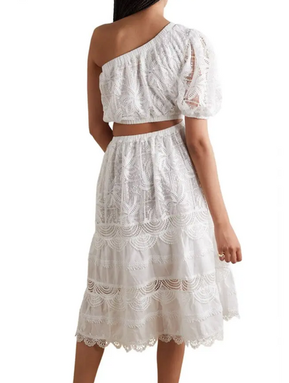 Waimari One Shoulder Lace Voile Cut Out Midi Dress - Size M