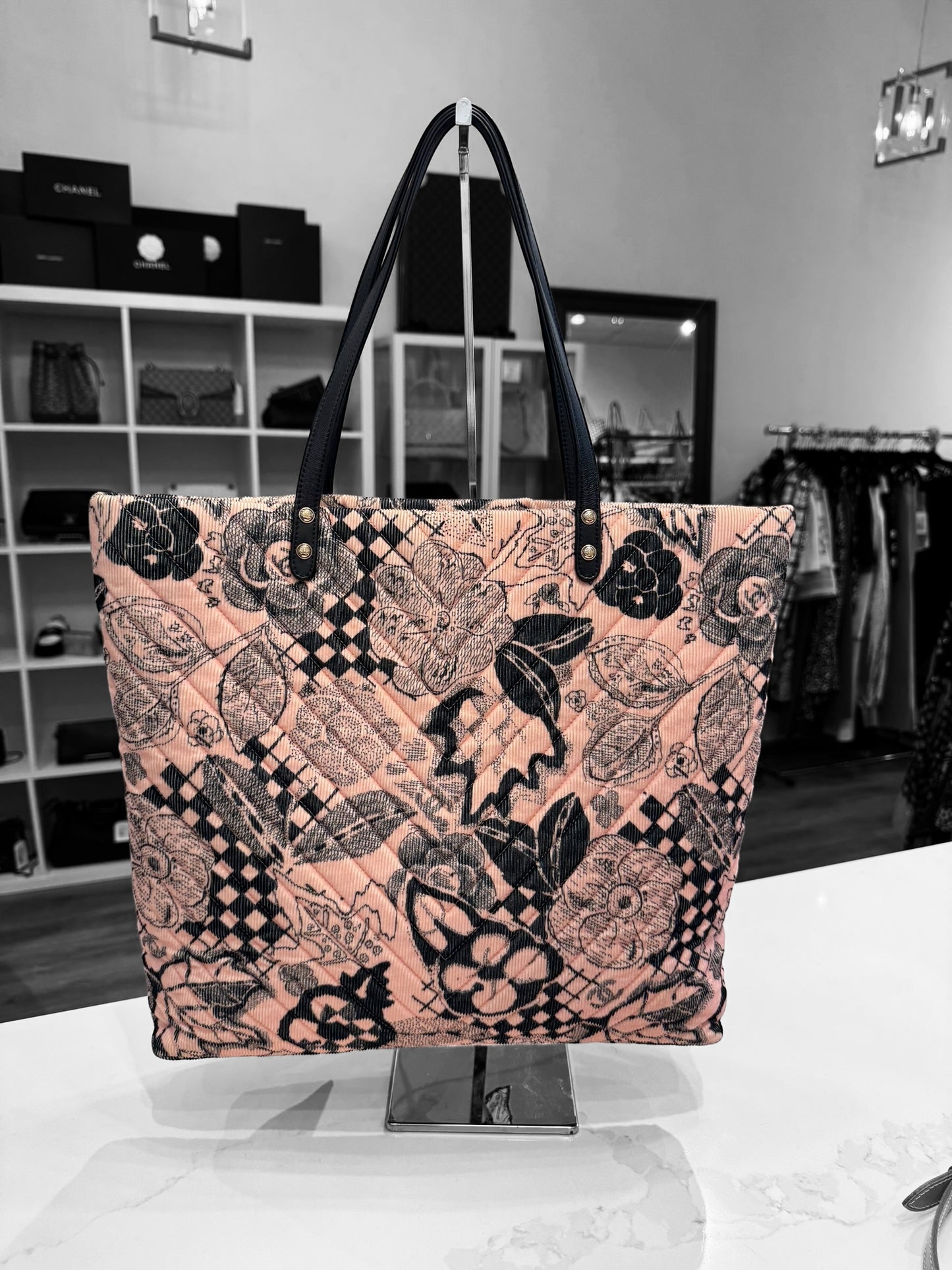 CHANEL Camellia Ribbon Tote Bag