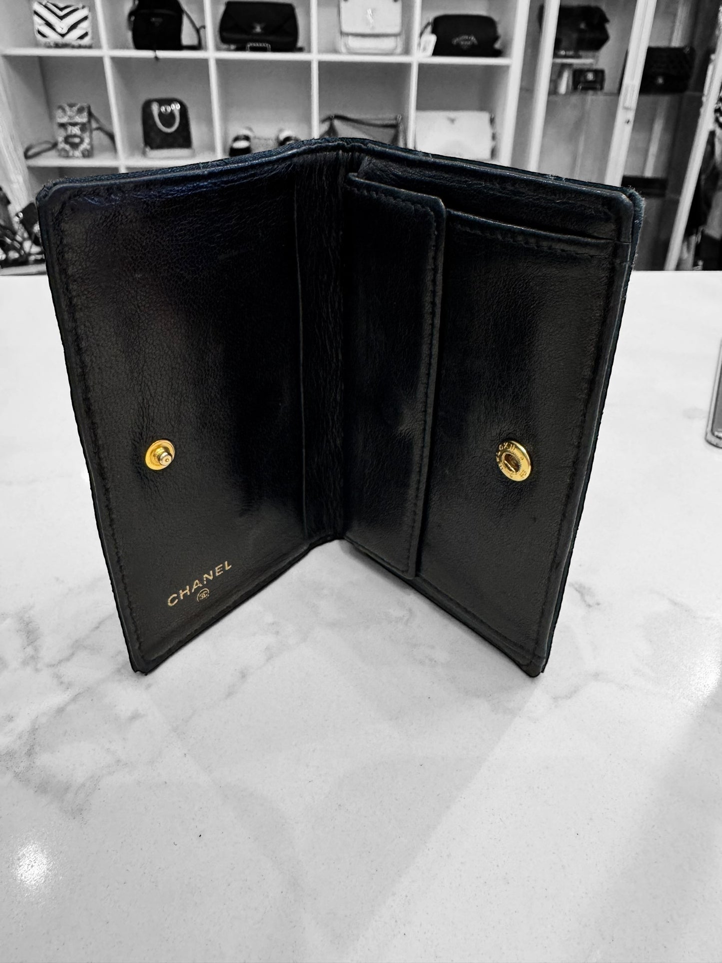 CHANEL silk/leather wallet