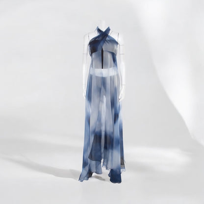 CHANEL Blue Printed Silk Beach Cover Up - Size S