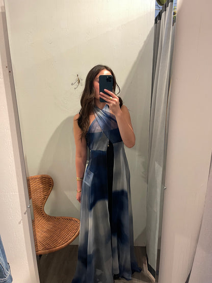 CHANEL Blue Printed Silk Beach Cover Up - Size S