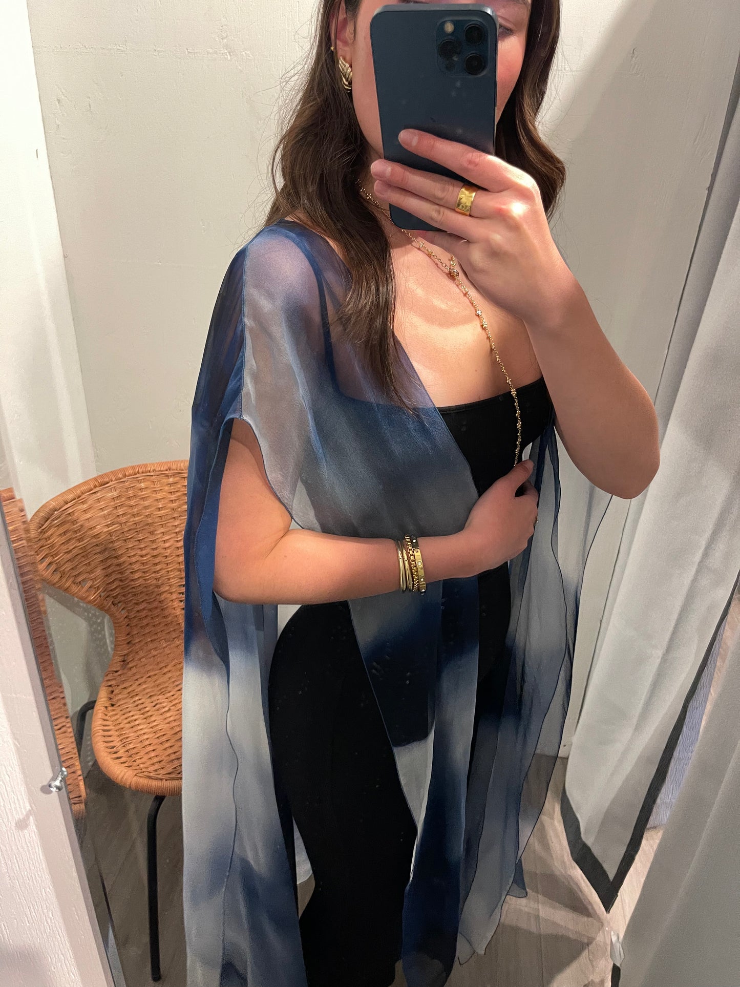 CHANEL Blue Printed Silk Beach Cover Up - Size S