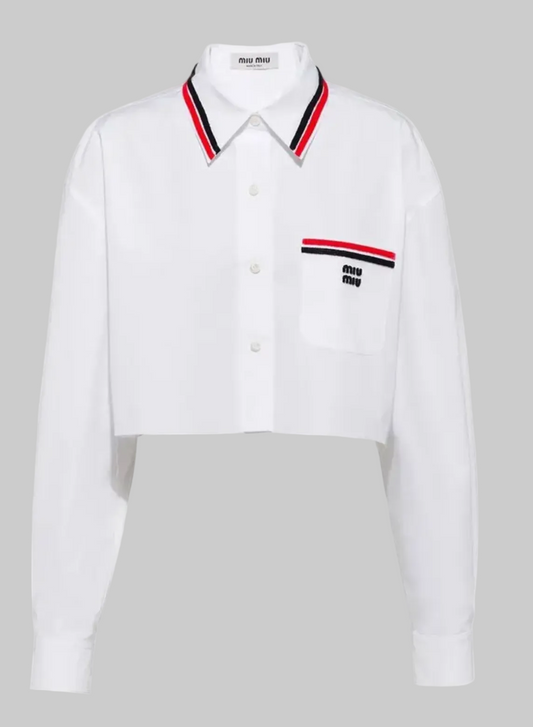 MIU MIU Cropped Contrasting Trim Shirt - Size 40