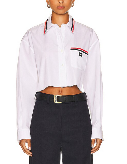 MIU MIU Cropped Contrasting Trim Shirt - Size 40