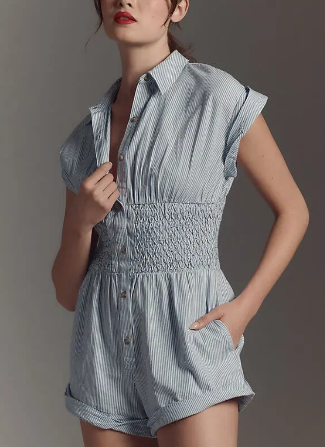 ANTHROPOLOGIE Smocked Striped Romper - Size S