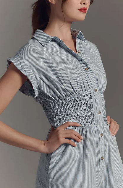 ANTHROPOLOGIE Smocked Striped Romper - Size S
