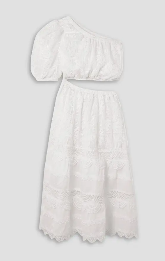 WAIMARI One-Shoulder Guipure Lace and Cotton-Blend Voile Midi Dress - Size M