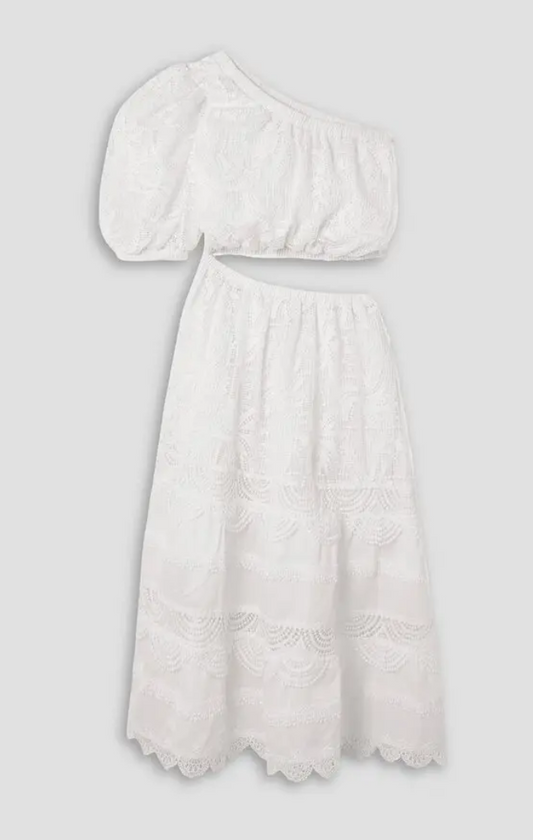 WAIMARI One-Shoulder Guipure Lace and Cotton-Blend Voile Midi Dress - Size M