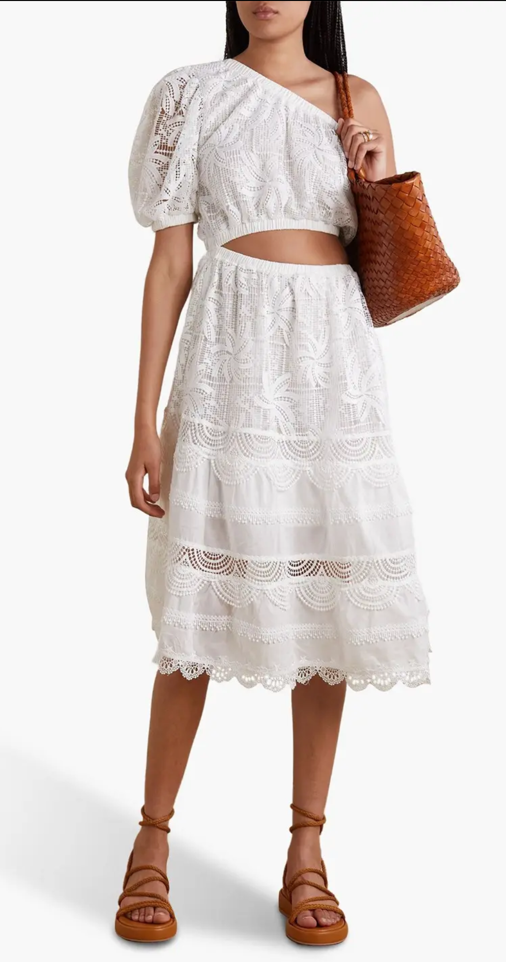 WAIMARI One-Shoulder Guipure Lace and Cotton-Blend Voile Midi Dress - Size M